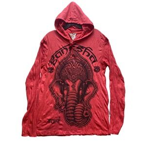 Sure Ganesha Elephant Hoodie Womens Medium Long Sleeve Graphic Red Boho Festival